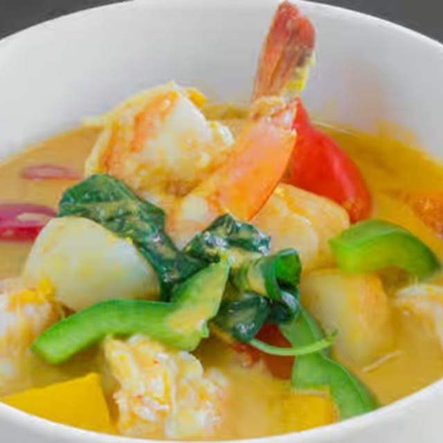 Pumpkin Curry with Scallop and Prawn.